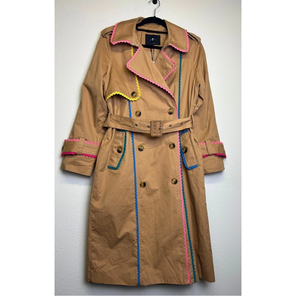 New With Tags! 7 For All Mankind Ribbon Trim Colorful Trimmed Trench Coat MED. - Picture 3 of 16